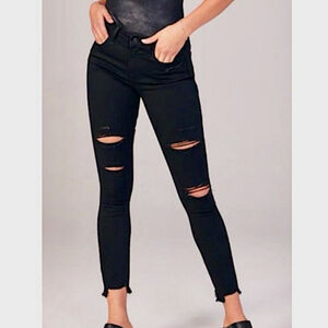 Abercrombie & Fitch Jeans Super Skinny Mid Rise Ankle Black Distressed Chewed 4
